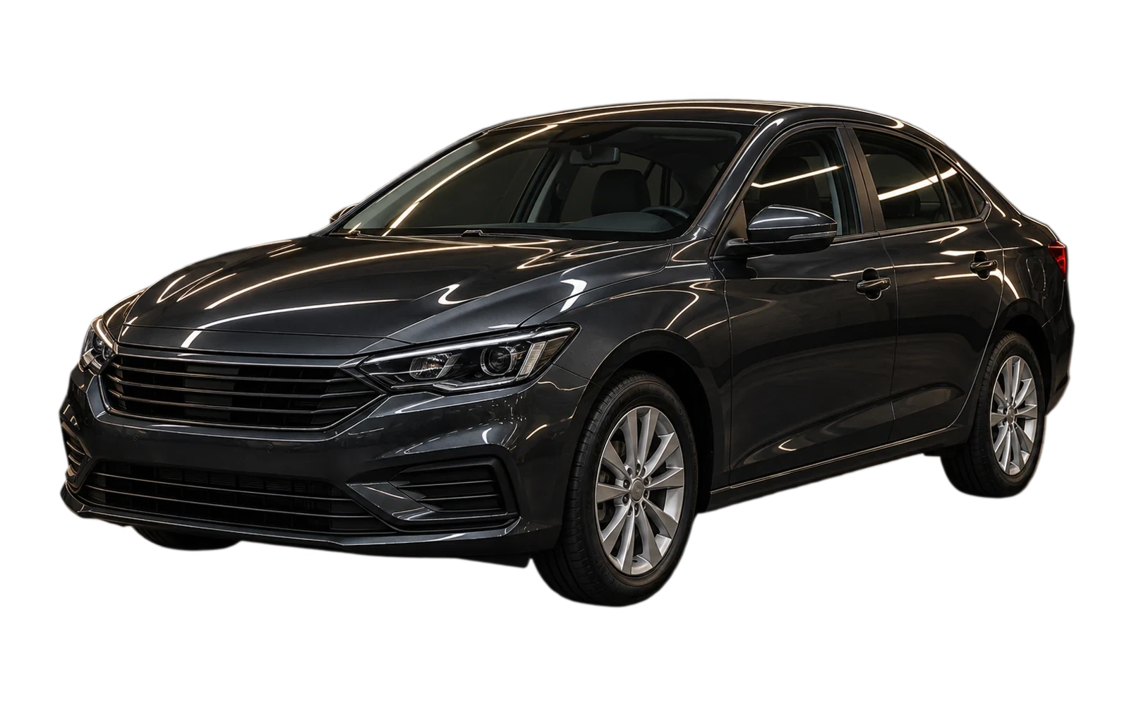 Sedan preto com a pintura recém-polida e brilhando sob as luzes do estúdio da Garagem 41